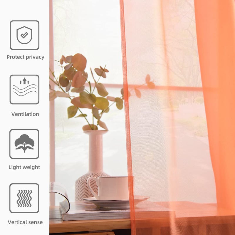 youleyar Solid Sheer Rod Pocket Curtain Voile Draperies 2 Panels White Beige Black Grey Coffee 52 Inch Width 96 Inch Long 1 Pair for Kitchen Bedroom Children Living Room Yard (Orange Red,52Wx96L) - Image 5